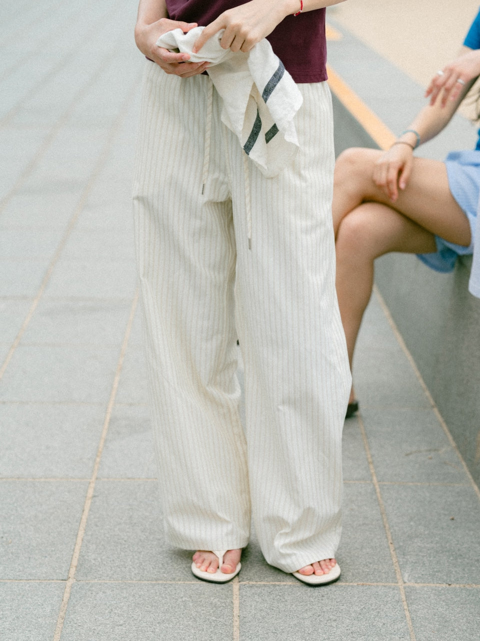Easy Stripe Banding Pants (Stripe Ivory)