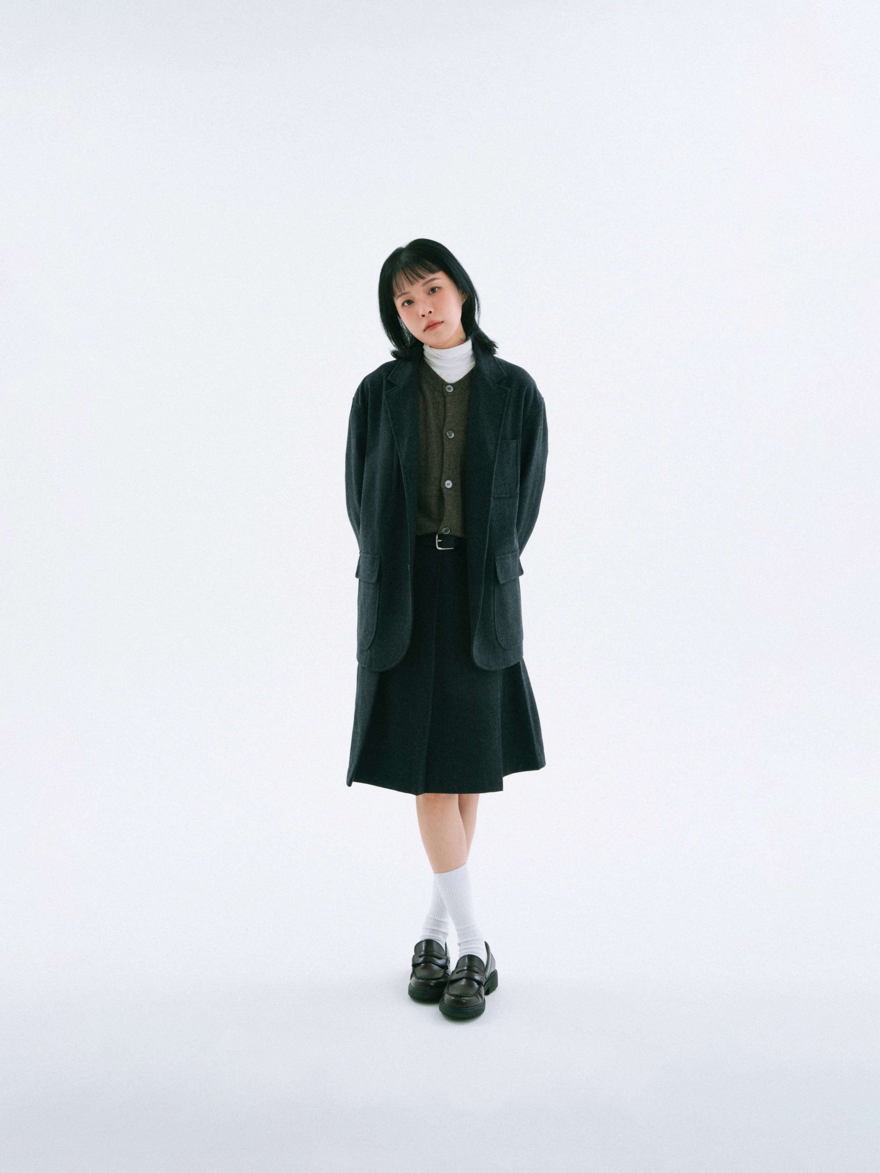 Wool Blend Pleats Skirt (Black) | Havehad