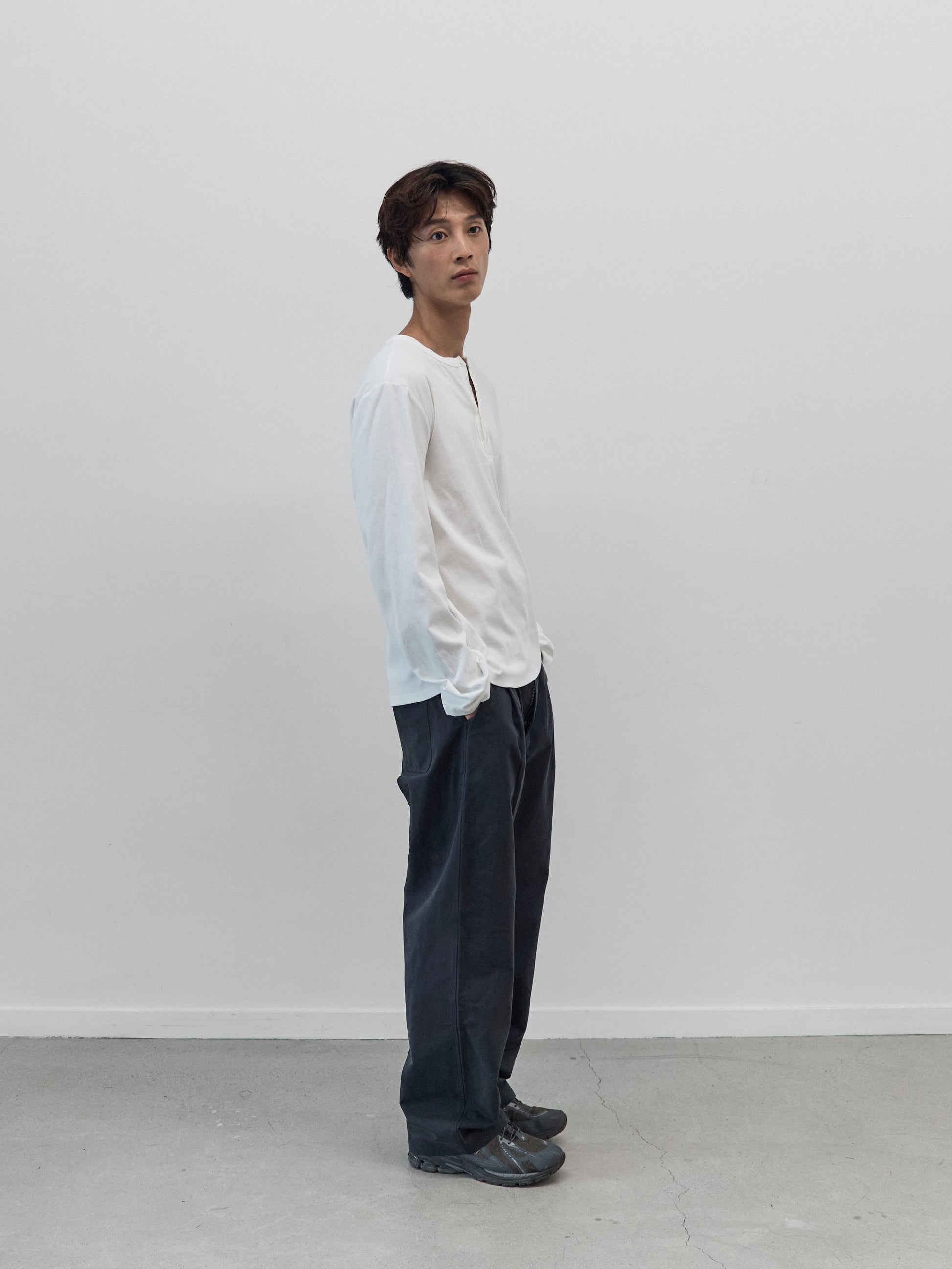Henley Neck Long Sleeve T-Shirt (White)