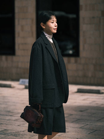 Wool Blend Pleats Skirt (Black)