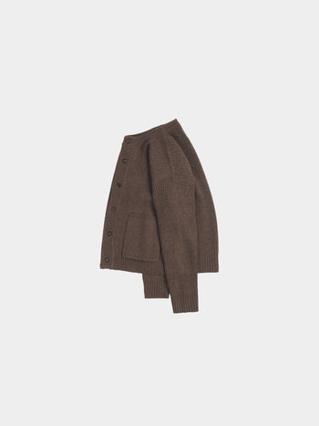 Fine Wool Roundneck Cardigan (Brown)