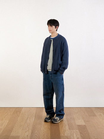 Fine Wool Roundneck Cardigan (Navy)