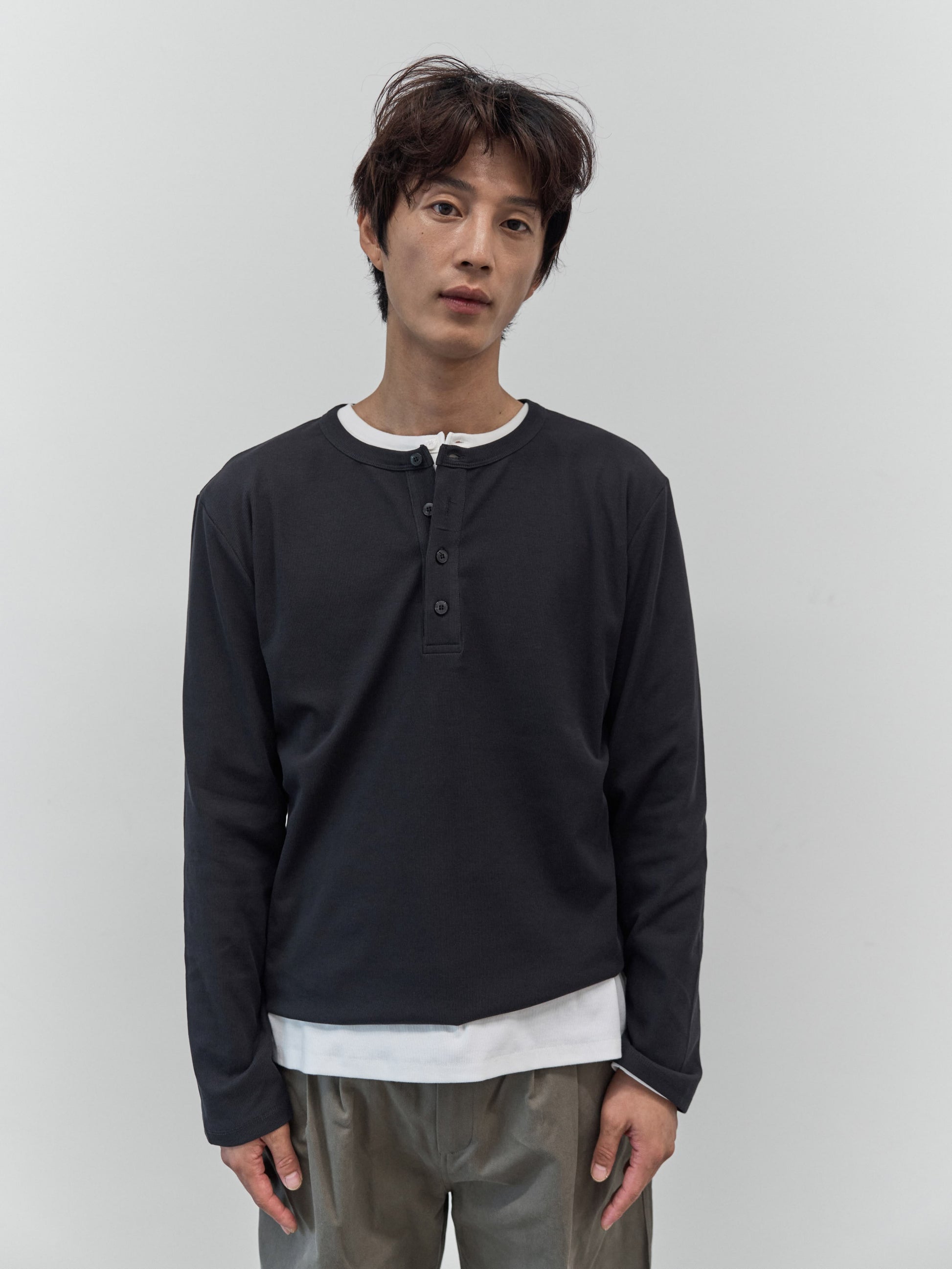 Henley Neck Long Sleeve T-Shirt (White)