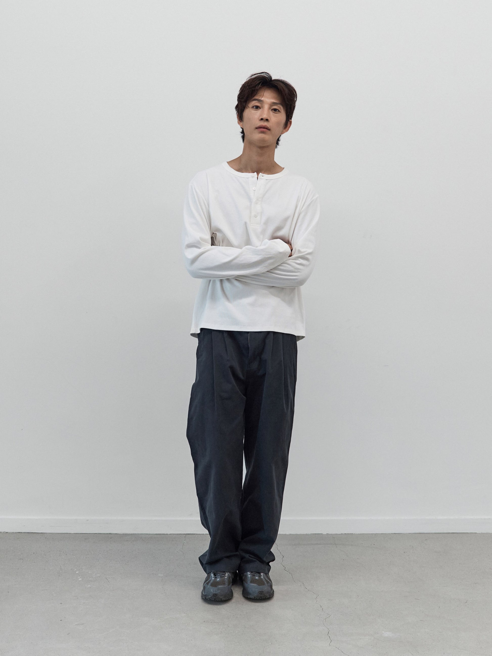 Henley Neck Long Sleeve T-Shirt (White)