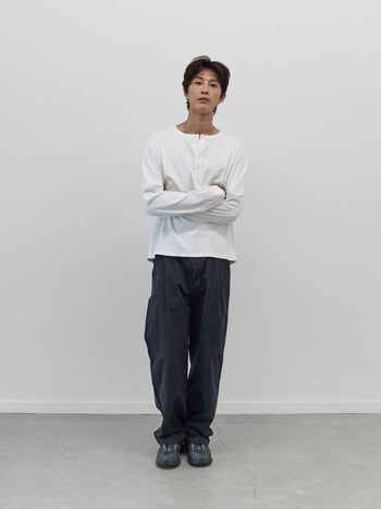 Henley Neck Long Sleeve T-Shirt (White)