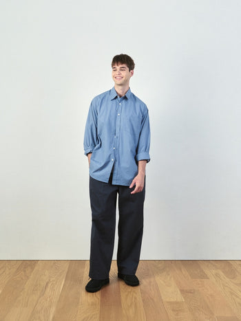 Office Belted Pin-tuck Pants (Blue Gray)