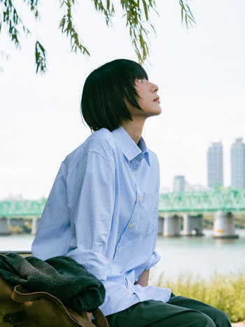 (W)Breeze Stripe Shirts (Light Blue)