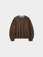 Layered Wool Crew Knit (Brown-Light Blue)