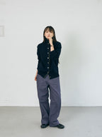 High-Neck Two-Tone Cardigan (Navy-Olive)