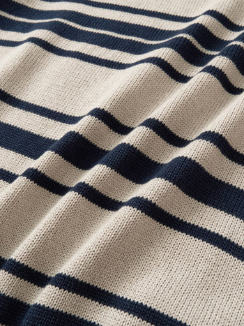 Airy Cotton Collar Knit (Stripe Ivory)
