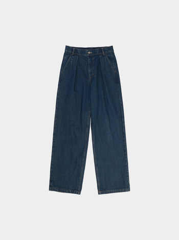 Loose Fit Pin-tuck Denim Pants (Deep Indigo)