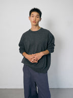 Layered Wool Crew Knit (Charcoal-Olive)