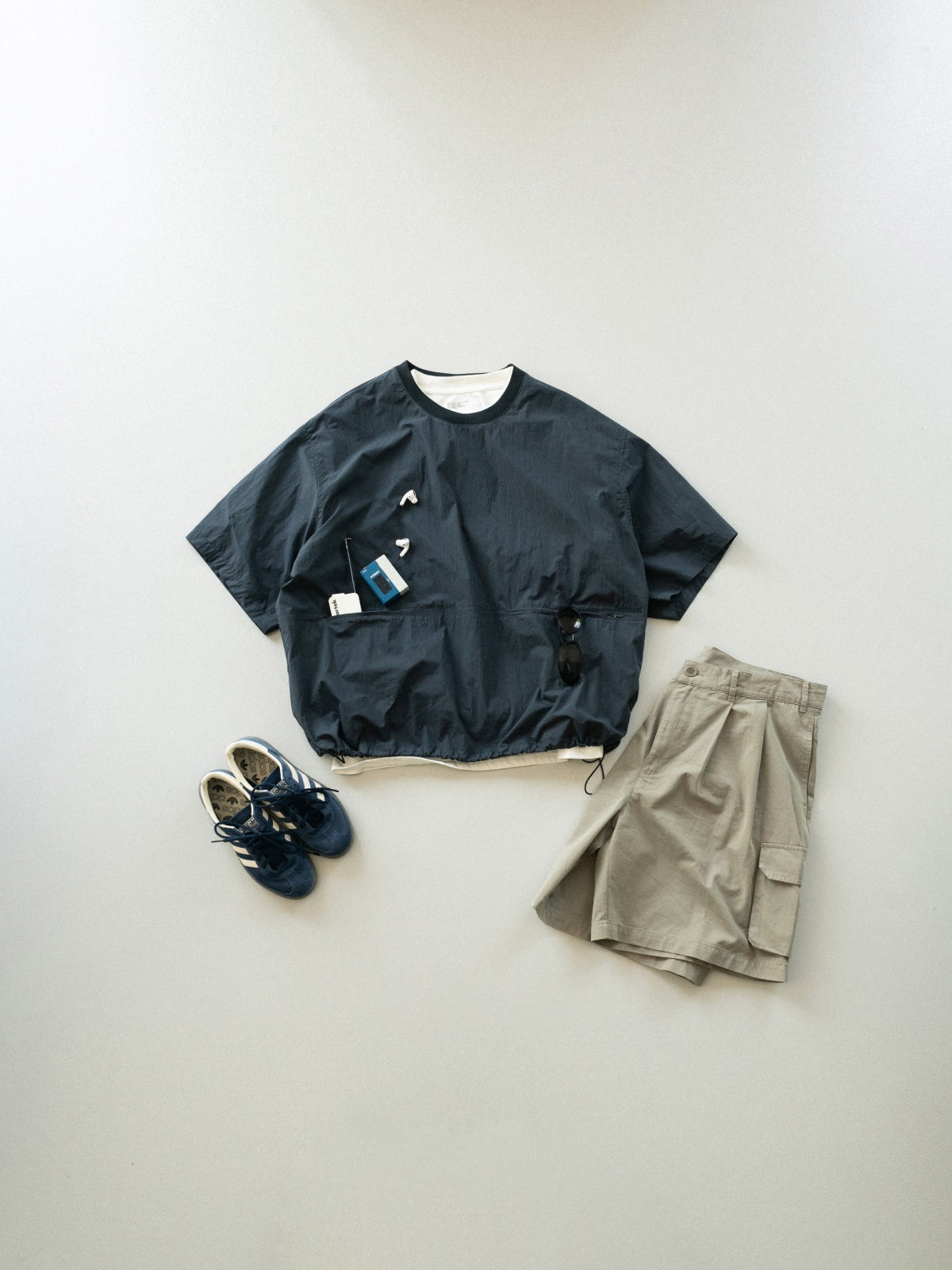Pocket Volume String Half Tee (Navy)