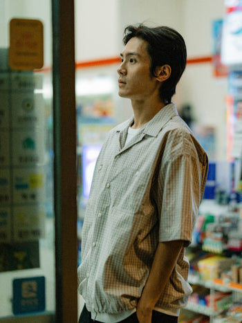 Open Collar Check Shirts (Charcoal)