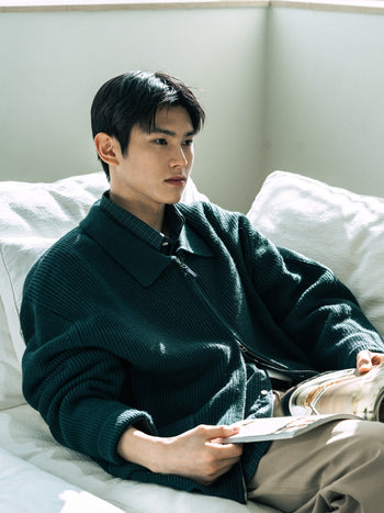 2way Zip-up Cardigan (Blue Green)