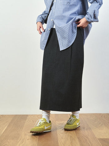 (W)Belted Flow Maxi Skirt (Black)