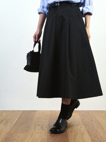 (W)Relaxed Flare Chino Skirt (Black)