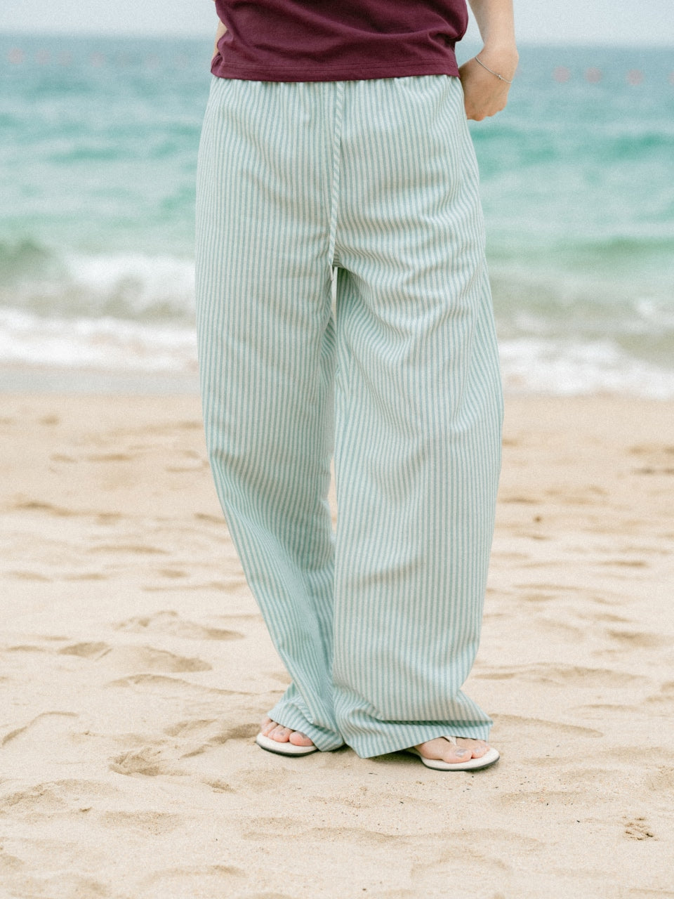 Easy Stripe Banding Pants (Stripe Blue)