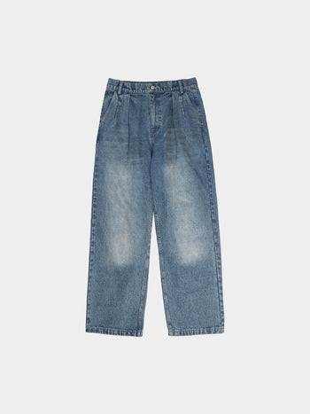 Loose Fit Pin-tuck Denim Pants - Mid Indigo | A2 (L)