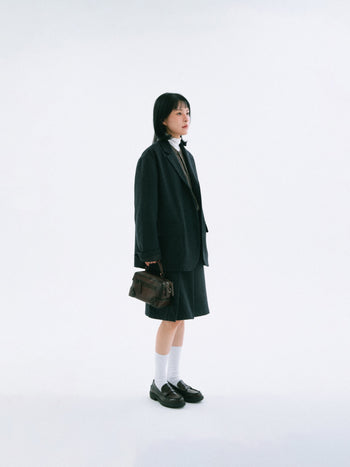 Wool Blend Pleats Skirt (Black)