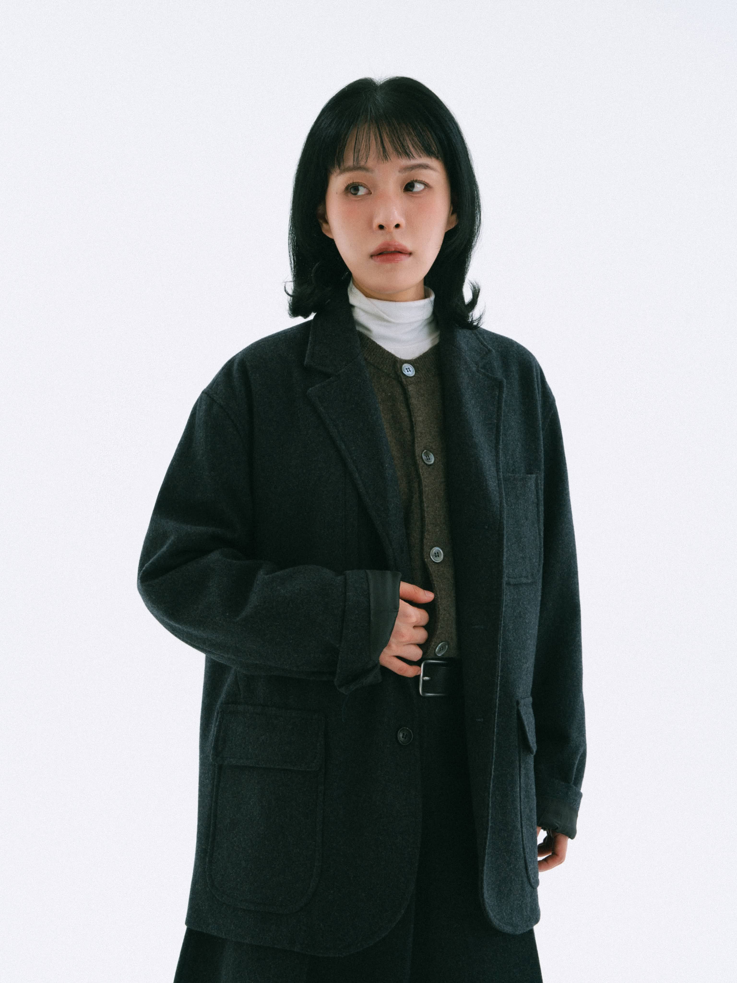 Wool Blend Pleats Skirt (Black) | Havehad