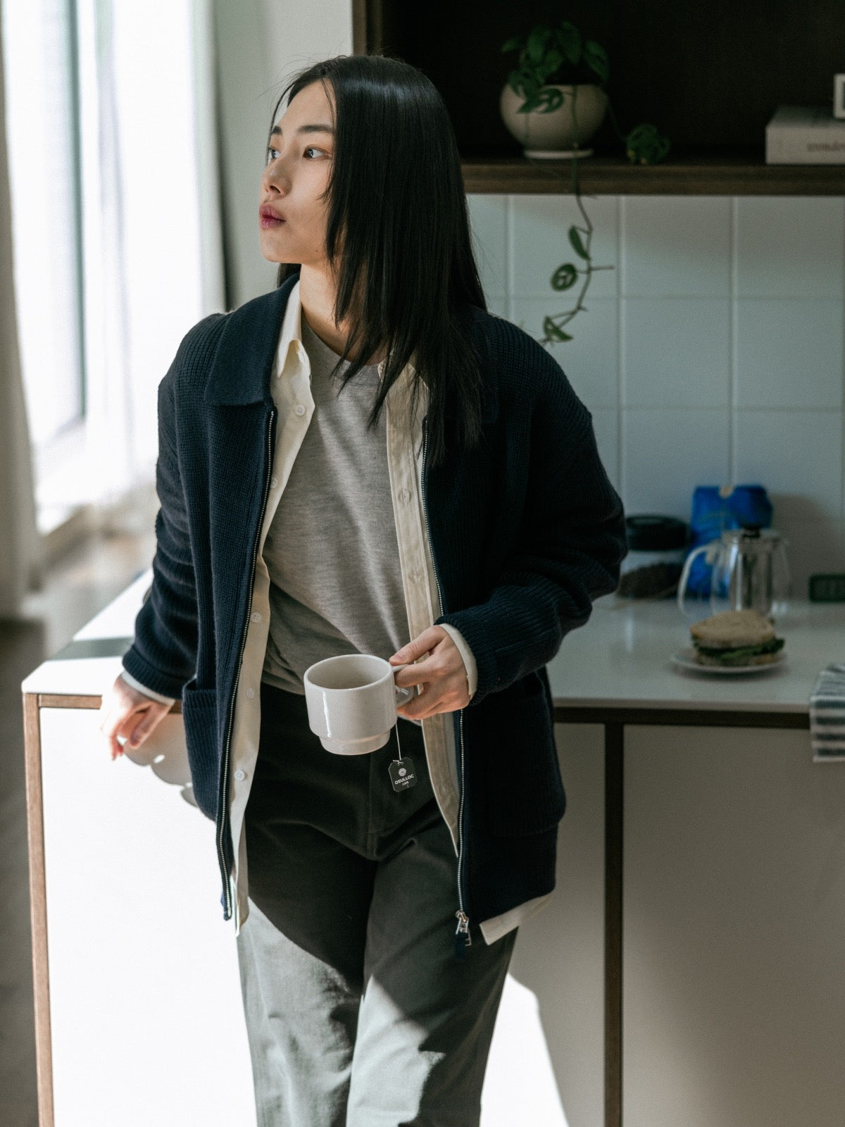 ANDWANG Low Gauge Zip トップスのみ 2way Zip-up Cardigan (Blue Green) | Havehad