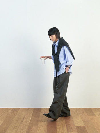 (W)Office Belted Pin-tuck Pants - Blue Gray | W0 (S)